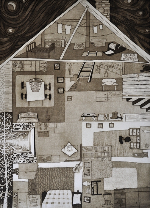 House of words, etching, aquatint, 42 x 30,5 cm, 2015