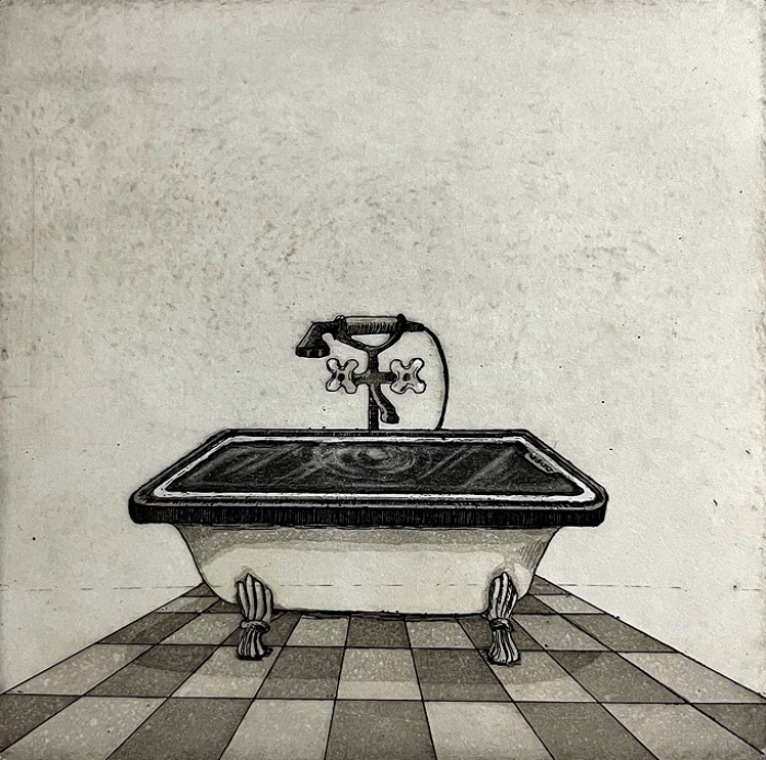 „Relaxation”, etching, aquatint, 10 x 10 cm, 2022