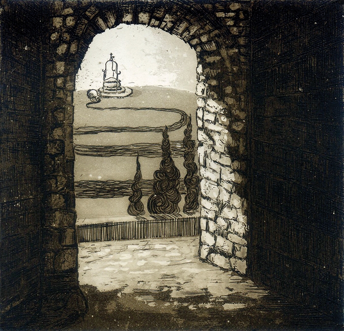 By the well, etching, aquatint, 10 x 10 cm, 2020